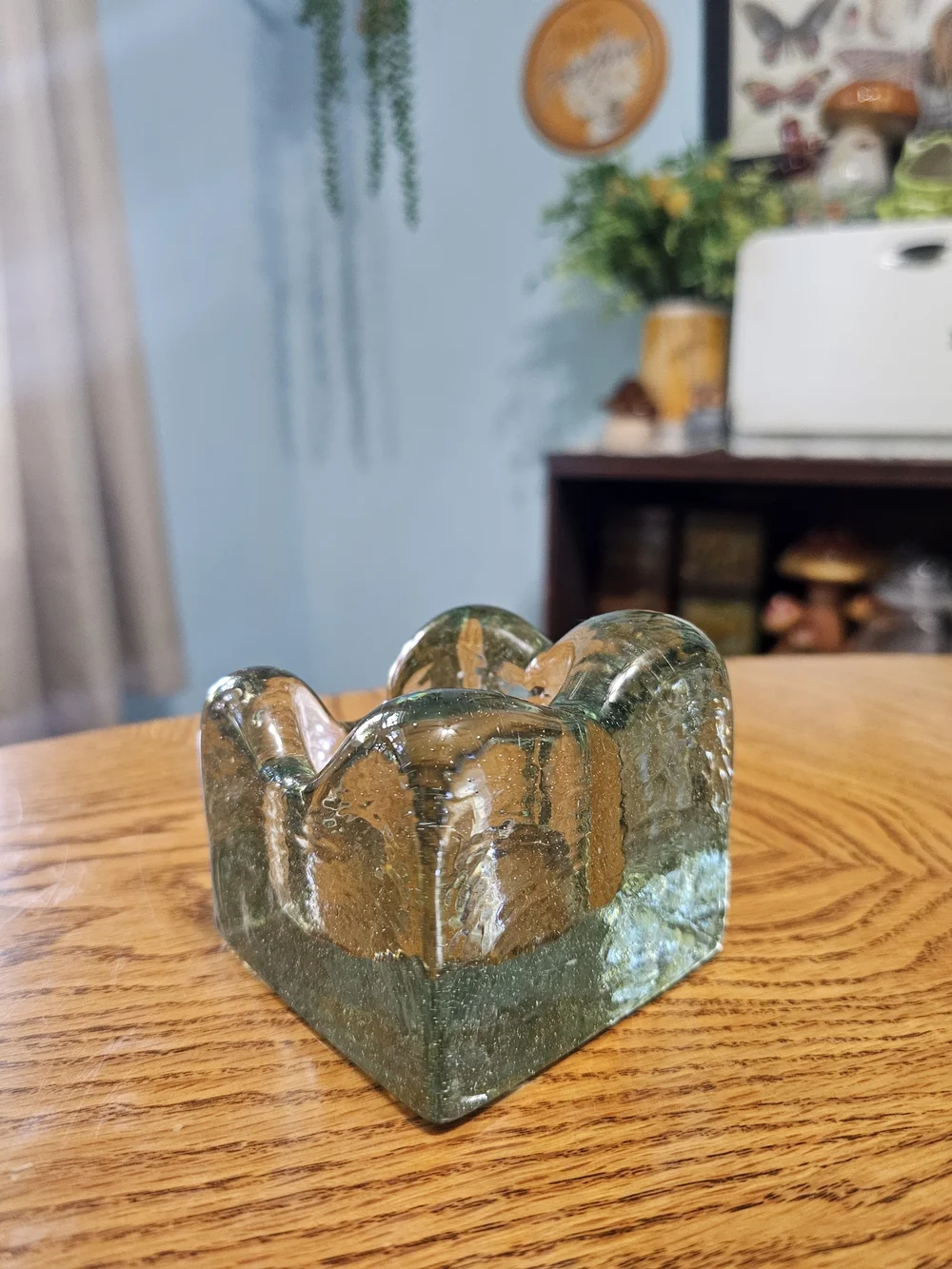 Vintage 60s Blenko Recycled Glass Ice Cube Candle Holder Clear Tinted Square MCM